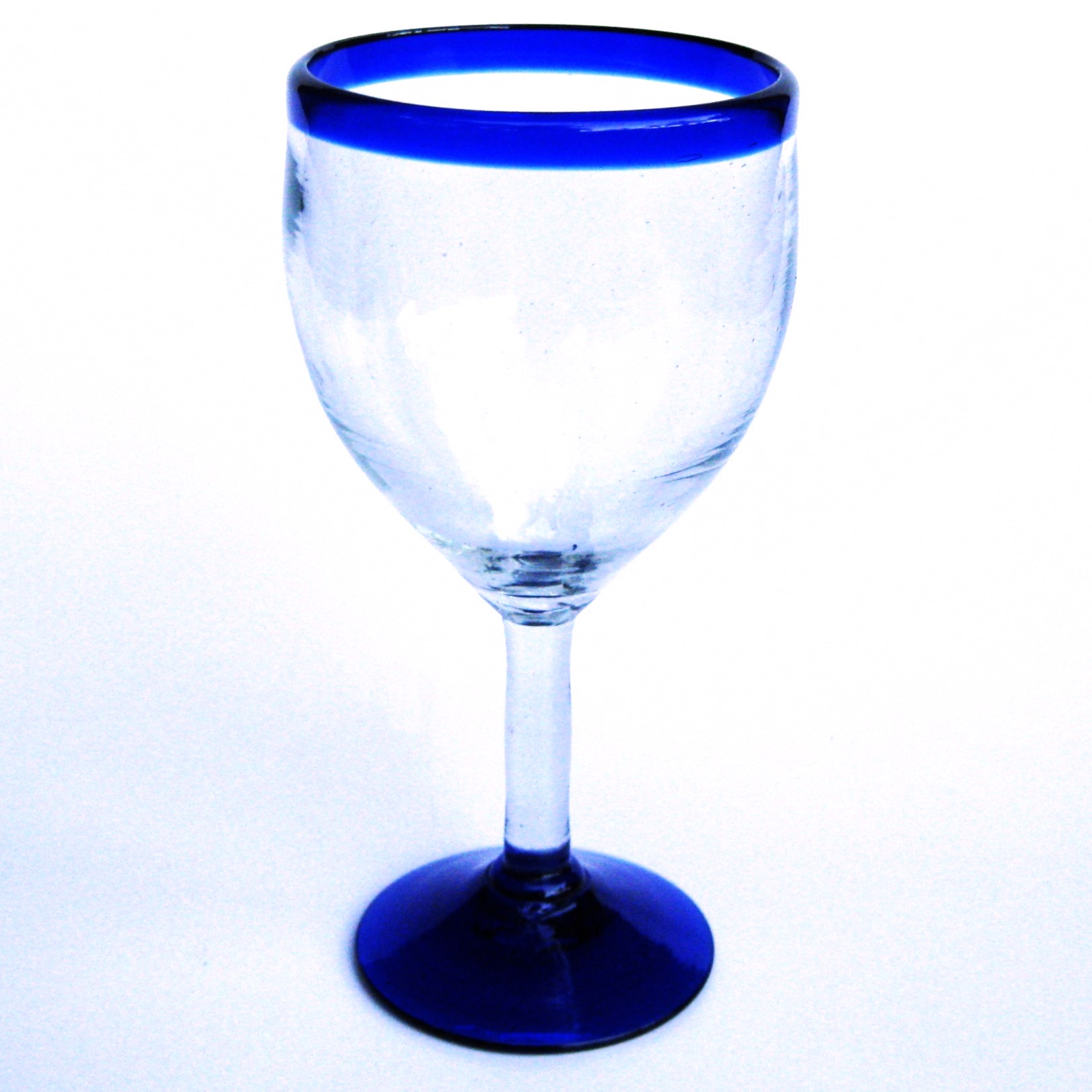 copas para vino con borde azul cobalto, 13 oz, Vidrio Reciclado, Libre de Plomo y Toxinas